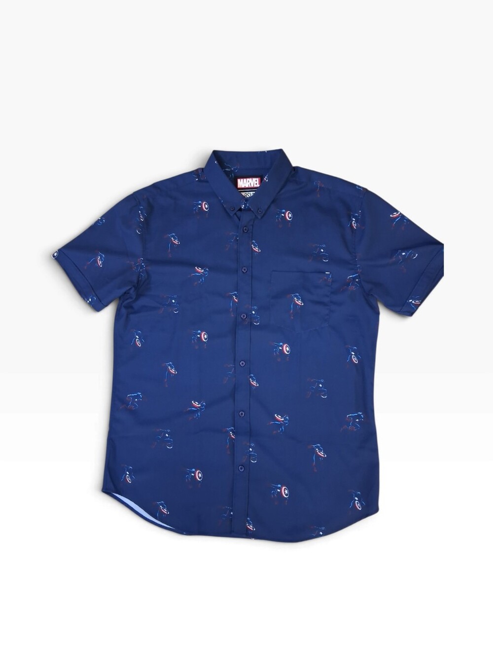 RSVLTS x Marvel Captain America Short Sleeve Button Down Shirt - Blue Size XL